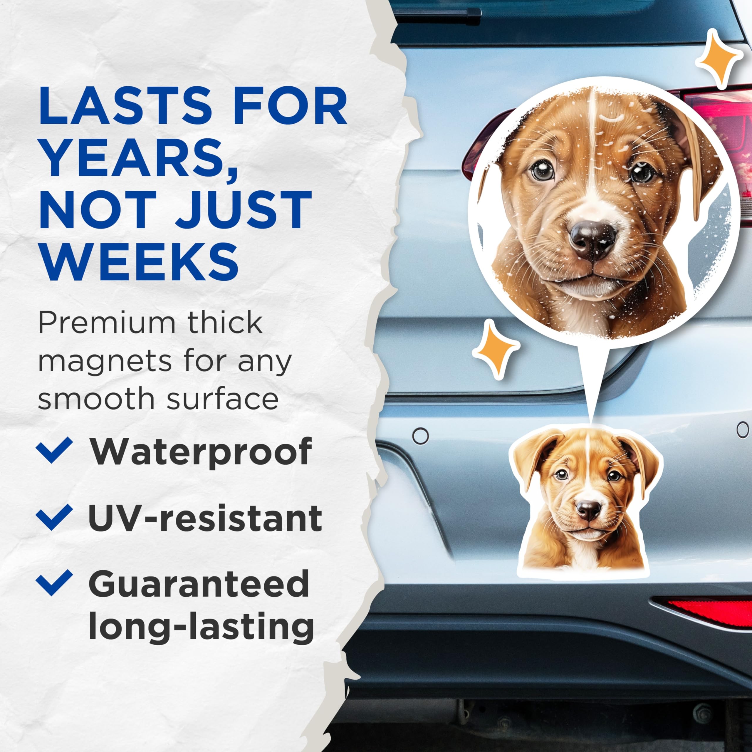 (2 Pack) Cute Puppy Magnets - Adorable Pet Lover Decor - Dog Mom Dad Fridge Locker Display - 5 Inches On Longest Side - Thick Durable Magnet - Made in USA - MAG29890