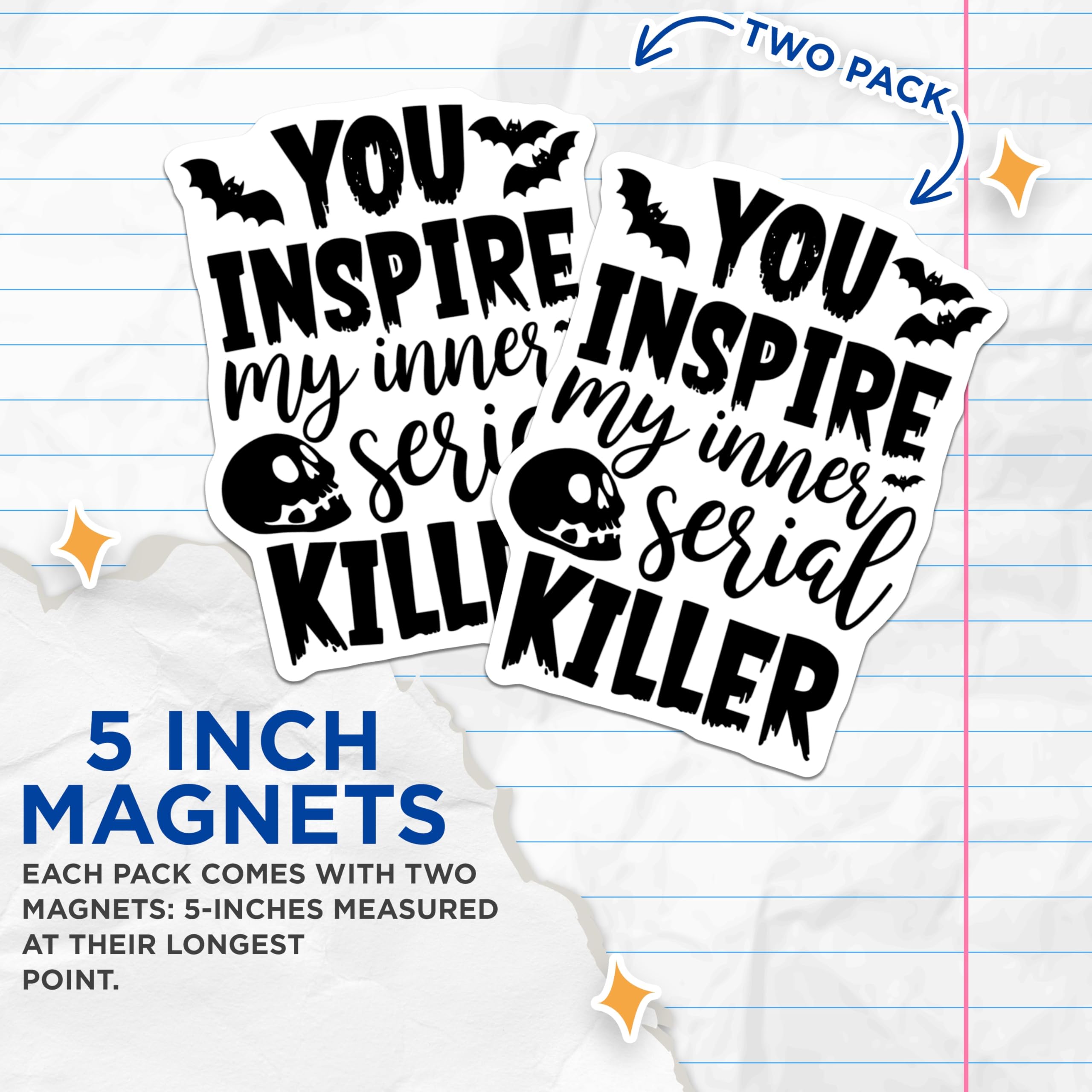 (2 Pack) Dark Humor Magnets - Serial Killer Quote Decor - Funny Halloween Refrigerator Art - 5 Inches On Longest Side - Thick Durable Magnet - Made in USA - MAG21513