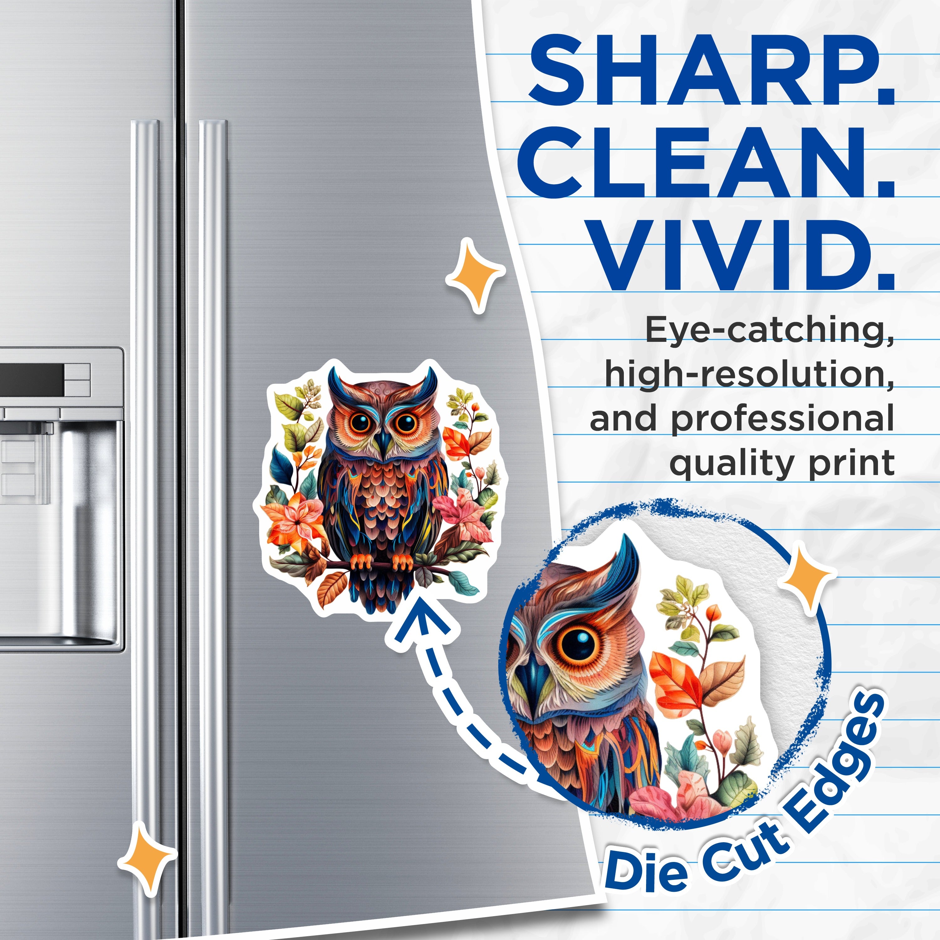 (2 Pack) Bohemian Owl Magnets - Folk Art Bird - Kitchen Refrigerator - 5 Inches On Longest Side - Thick Durable Magnet - Made in USA - MAG37113