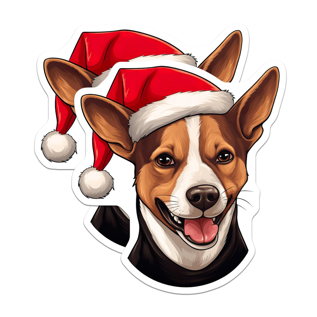 (2 Pack) Christmas Dog Magnets - Santa Hat Dog Decor - Holiday Kitchen Fridge Magnets - 5 Inches On Longest Side - Thick Durable Magnet - Made in USA - MAG26505