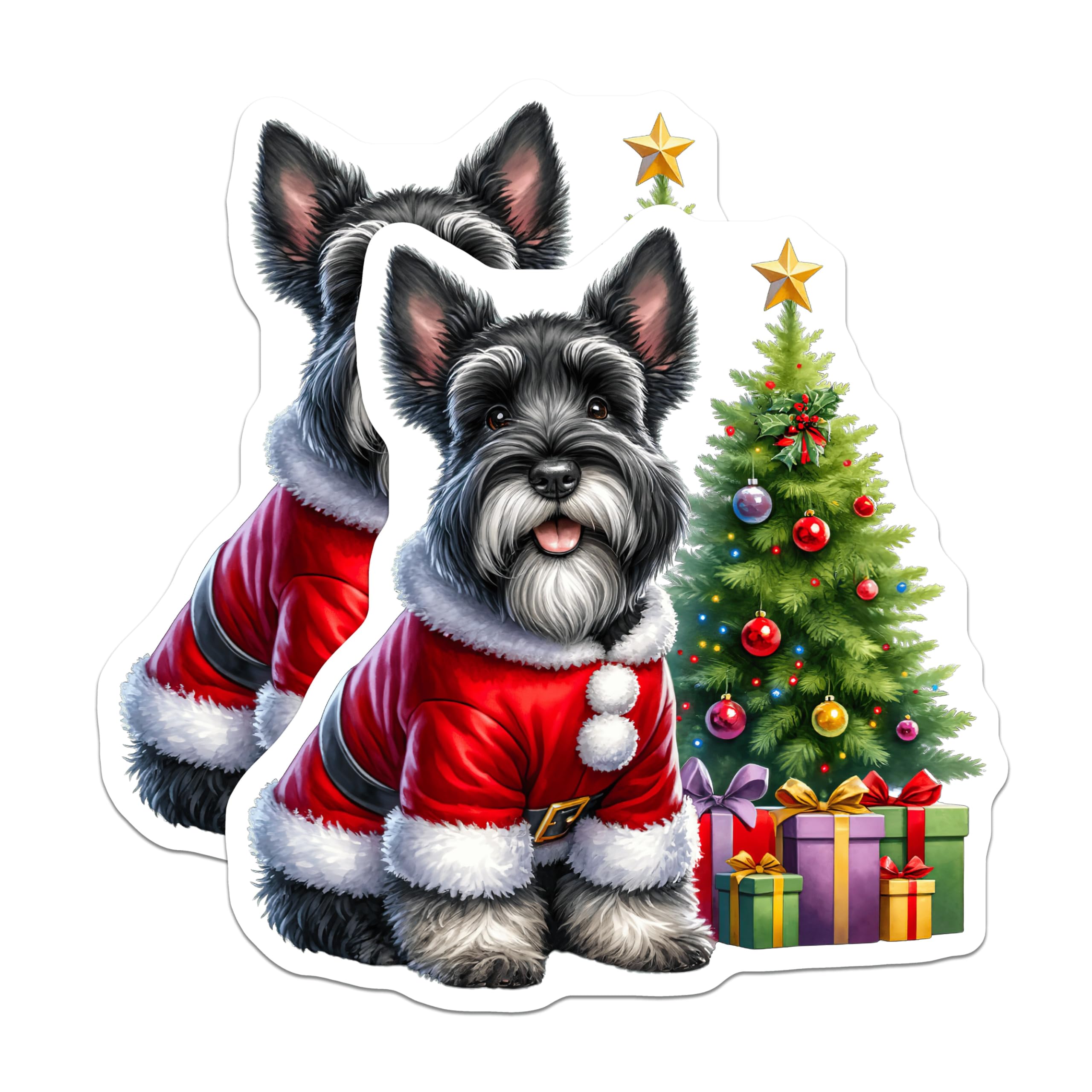 (2 Pack) Schnauzer Christmas Magnets - Santa Dog Holiday Decor - Cute Pet Refrigerator Accessory - 5 Inches On Longest Side - Thick Durable Magnet - Made in USA - MAG28489