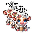 (3 Pack) Coffee Addict Cow Decals - Cute Animal Stickers - Laptop Decals - 3 Inches On Longest Side - Easy Peel & Apply - Made in USA - 3MCS1718