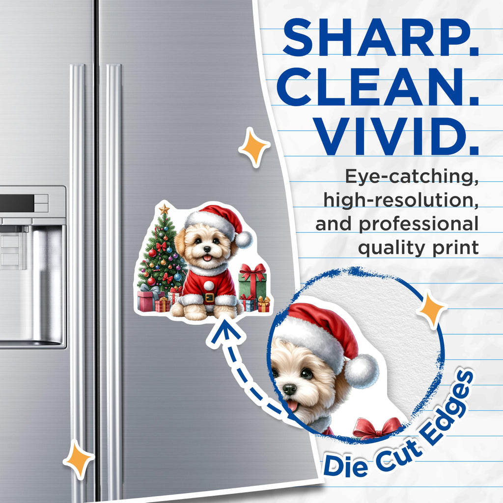 (2 Pack) Christmas Puppy Magnets - Santa Dog Holiday Decor - Cute Pet Refrigerator Accessory - 5 Inches On Longest Side - Thick Durable Magnet - Made in USA - MAG25116