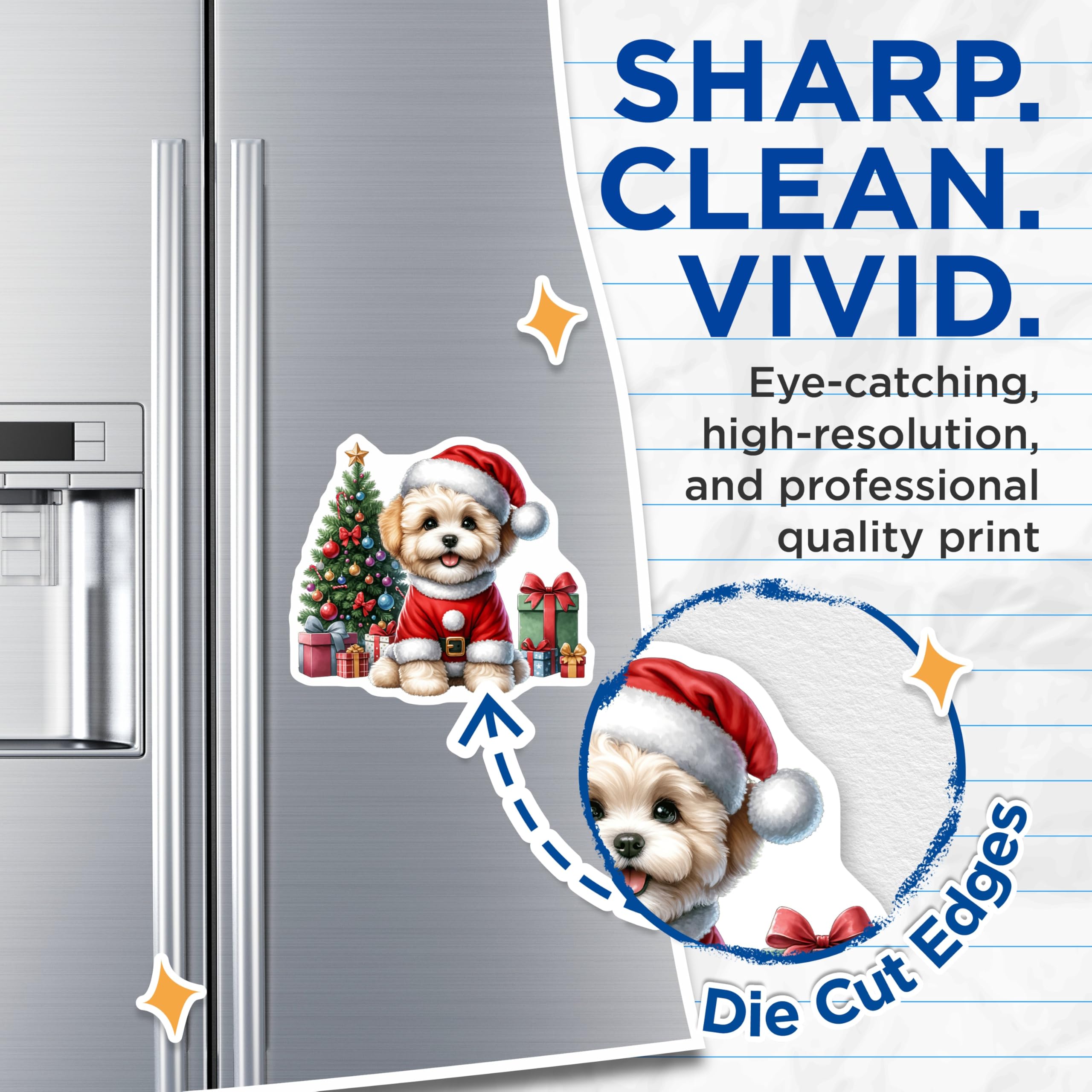 (2 Pack) Christmas Puppy Magnets - Santa Dog Holiday Decor - Cute Pet Refrigerator Accessory - 5 Inches On Longest Side - Thick Durable Magnet - Made in USA - MAG25116