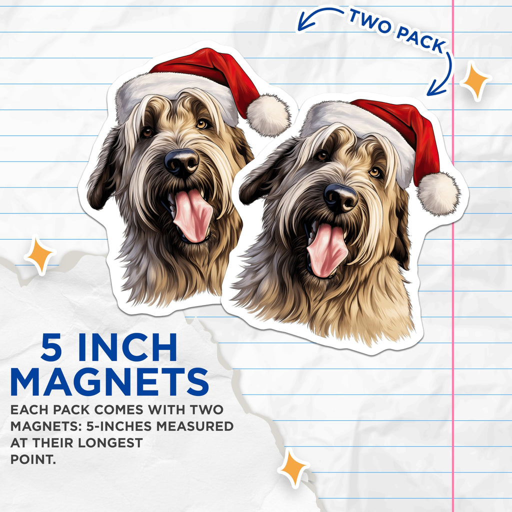 (2 Pack) Christmas Dog Magnets - Santa Hat Pet Decor - Holiday Refrigerator Animal Kitchen - 5 Inches On Longest Side - Thick Durable Magnet - Made in USA - MAG27181