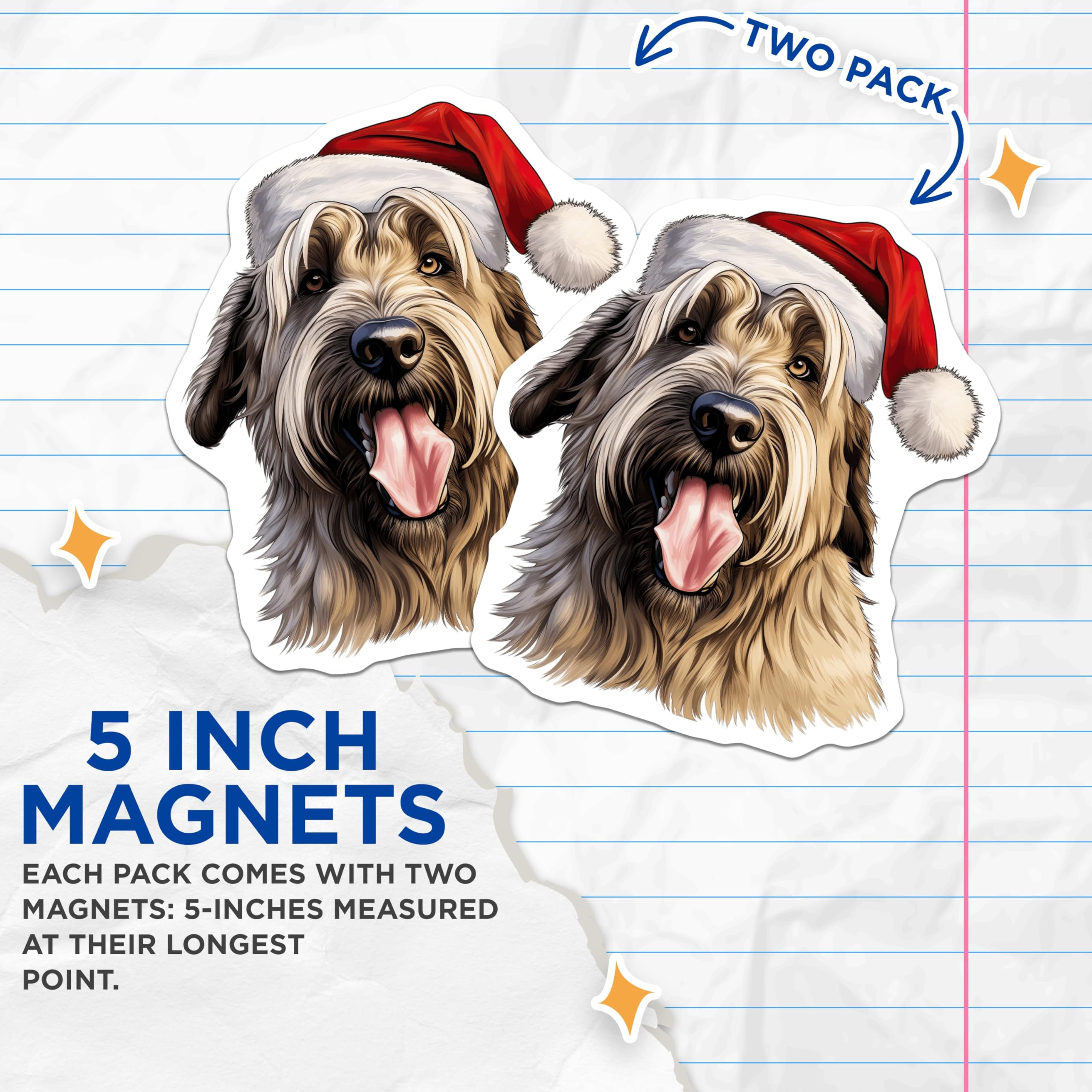 (2 Pack) Christmas Dog Magnets - Santa Hat Pet Decor - Holiday Refrigerator Animal Kitchen - 5 Inches On Longest Side - Thick Durable Magnet - Made in USA - MAG27181