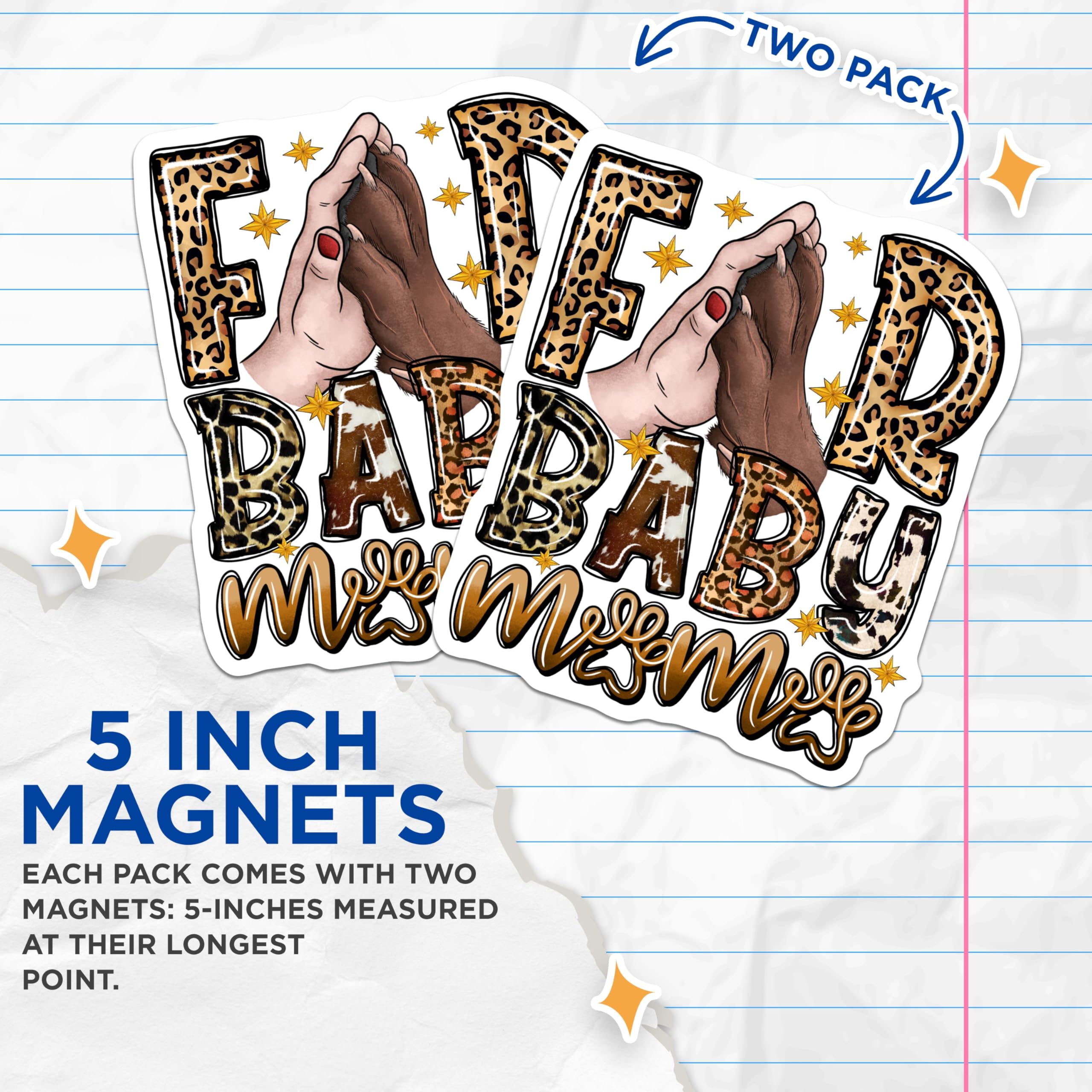 (2 Pack) Fur Baby Mama Magnets - Leopard Print Dog Mom - Pet Owner Refrigerator Display - 5 Inches On Longest Side - Thick Durable Magnet - Made in USA - MAG25953