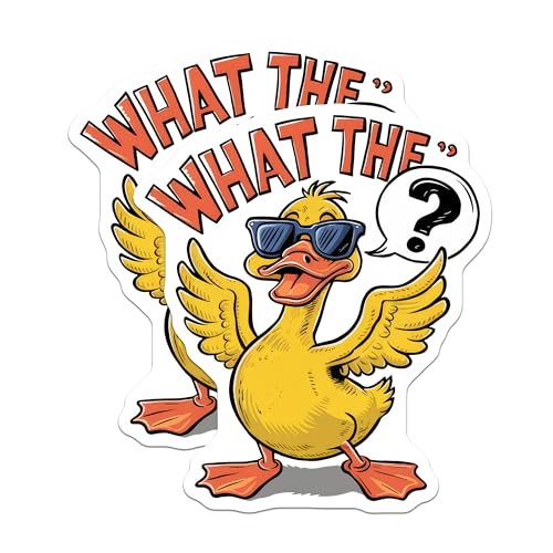 (2 Pack) Funny Duck Stickers - What The Duck - Quirky Bird Decals - 5" On Longest Side - Sticks to Smooth Flat Surfaces - Made in USA - BMCS9537