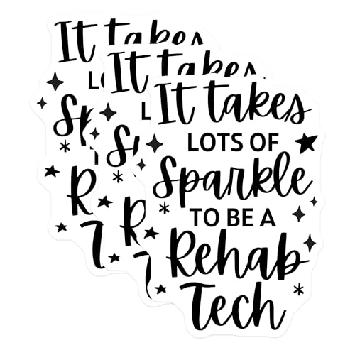 (3 Pack) Rehab Tech Decals - Sparkle Rehab Tech - Rehab Technician Laptop Decals - 3 Inches On Longest Side - Easy Peel & Apply - Made in USA - 3MCS4582