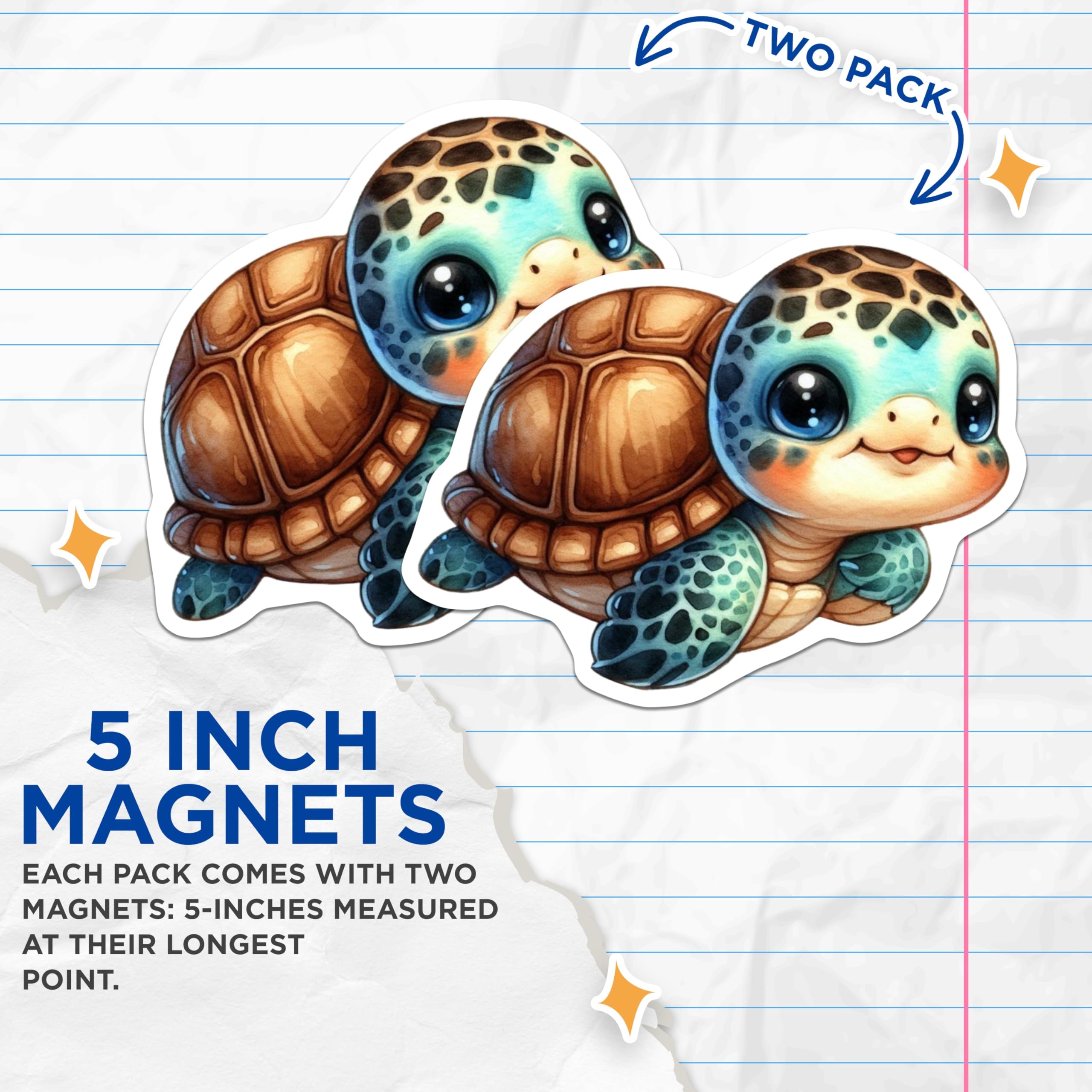 (2 Pack) Cute Baby Turtle Magnets - Adorable Sea Creature Decor - Marine Life Fridge Locker Magnets - 5 Inches On Longest Side - Thick Durable Magnet - Made in USA - MAG21707