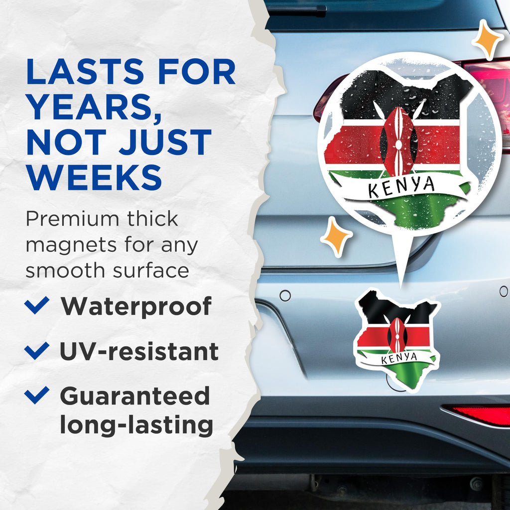 (2 Pack) Kenya Flag Magnets - African Country - Travel Souvenir Decor - 5" On Longest Side - Premium Magnet - for Cars, Refrigerators, Toolboxes, Lockers - Made in USA - MAG18718