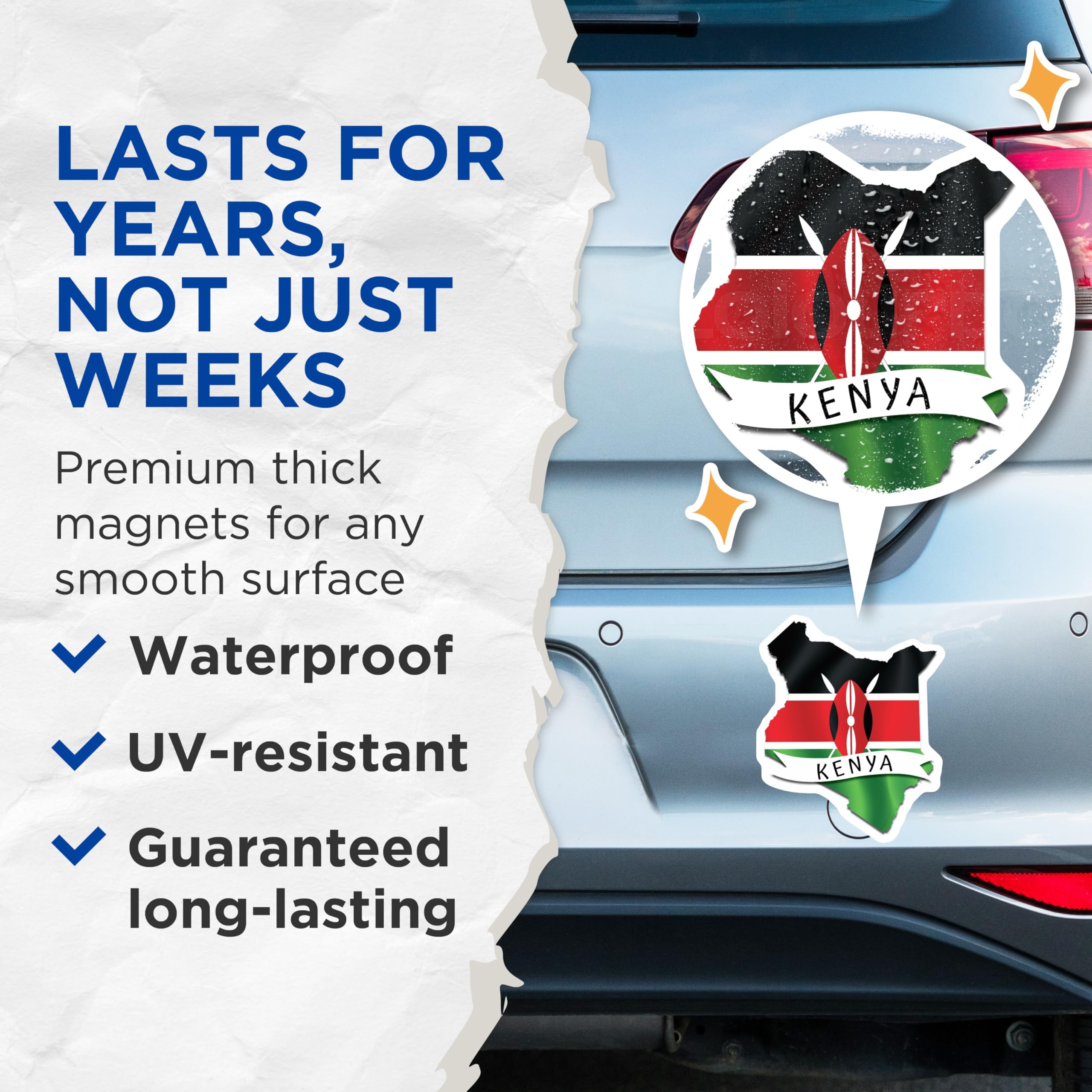 (2 Pack) Kenya Flag Magnets - African Country - Travel Souvenir Decor - 5" On Longest Side - Premium Magnet - for Cars, Refrigerators, Toolboxes, Lockers - Made in USA - MAG18718