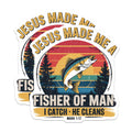 (2 Pack) Jesus Made Me A Fisher of Men Stickers - Christian Faith Stickers - Fishing Enthusiast Stickers - 5" On Longest Side - Sticks to Smooth Flat Surfaces - Made in USA - BMCS4762