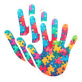 (3 Pack) Autism Awareness Decals - Puzzle Hand Decals - Laptop Decal - Colorful Puzzle Piece - 3 Inches On Longest Side - Easy Peel & Apply - Made in USA - 3MCS6655