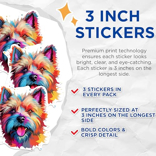 (3 Pack) Yorkshire Terrier Decals - Colorful Dog - Laptop Decal - 3 Inches On Longest Side - Easy Peel & Apply - Made in USA - 3MCS0681