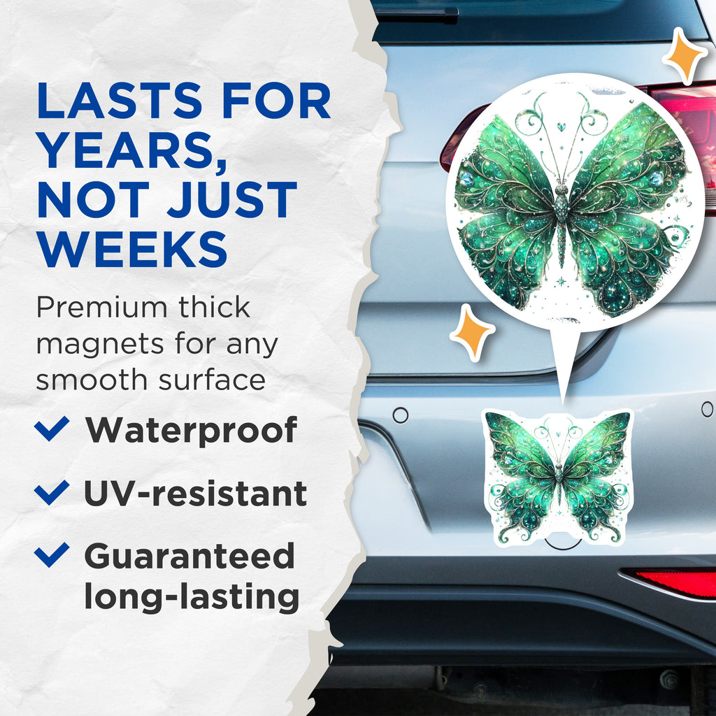 (2 Pack) Emerald Butterfly Magnets - Enchanted Fridge Decor - Whimsical Aesthetic Art - 5 Inches On Longest Side - Thick Durable Magnet - Made in USA - MAG37767
