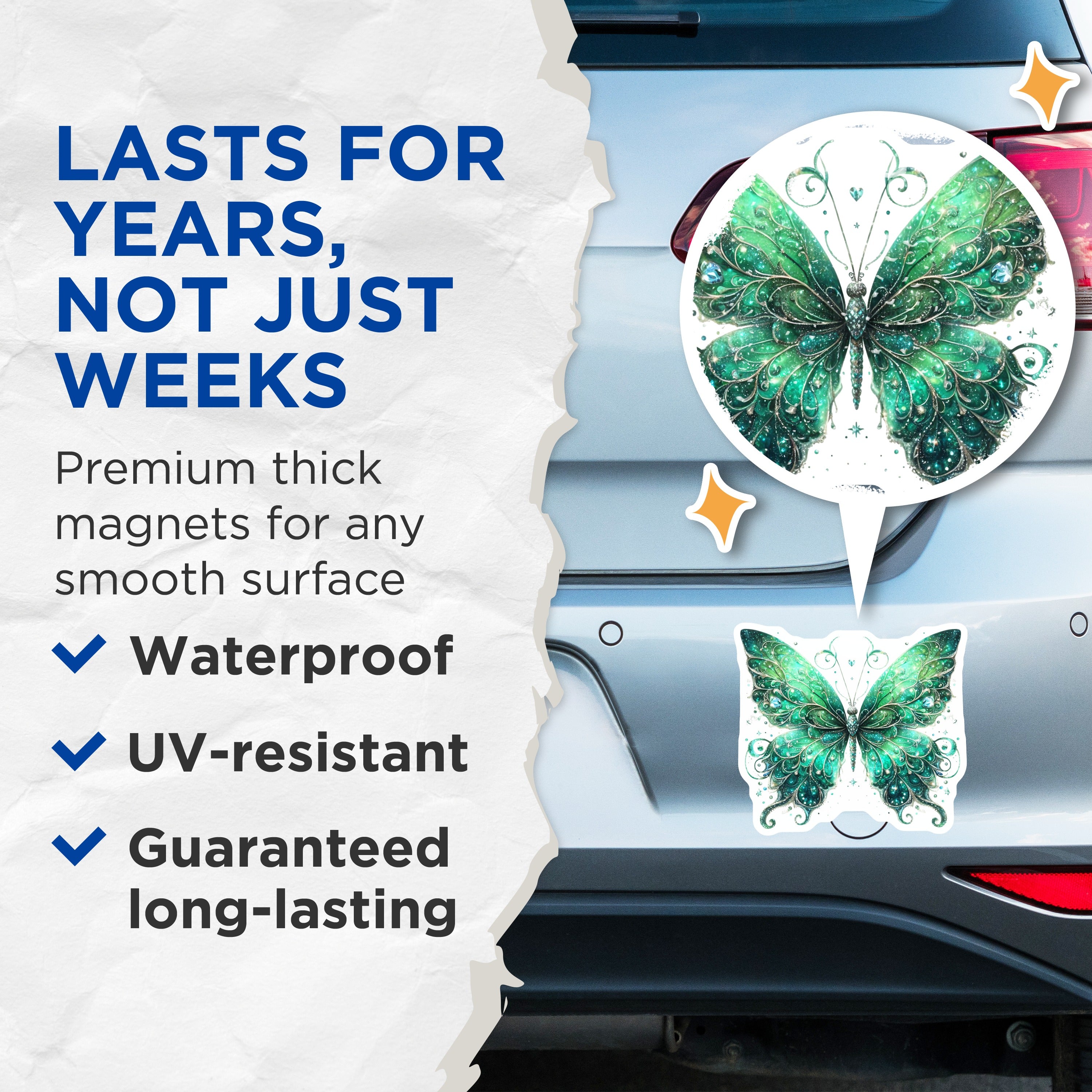 (2 Pack) Emerald Butterfly Magnets - Enchanted Fridge Decor - Whimsical Aesthetic Art - 5 Inches On Longest Side - Thick Durable Magnet - Made in USA - MAG37767