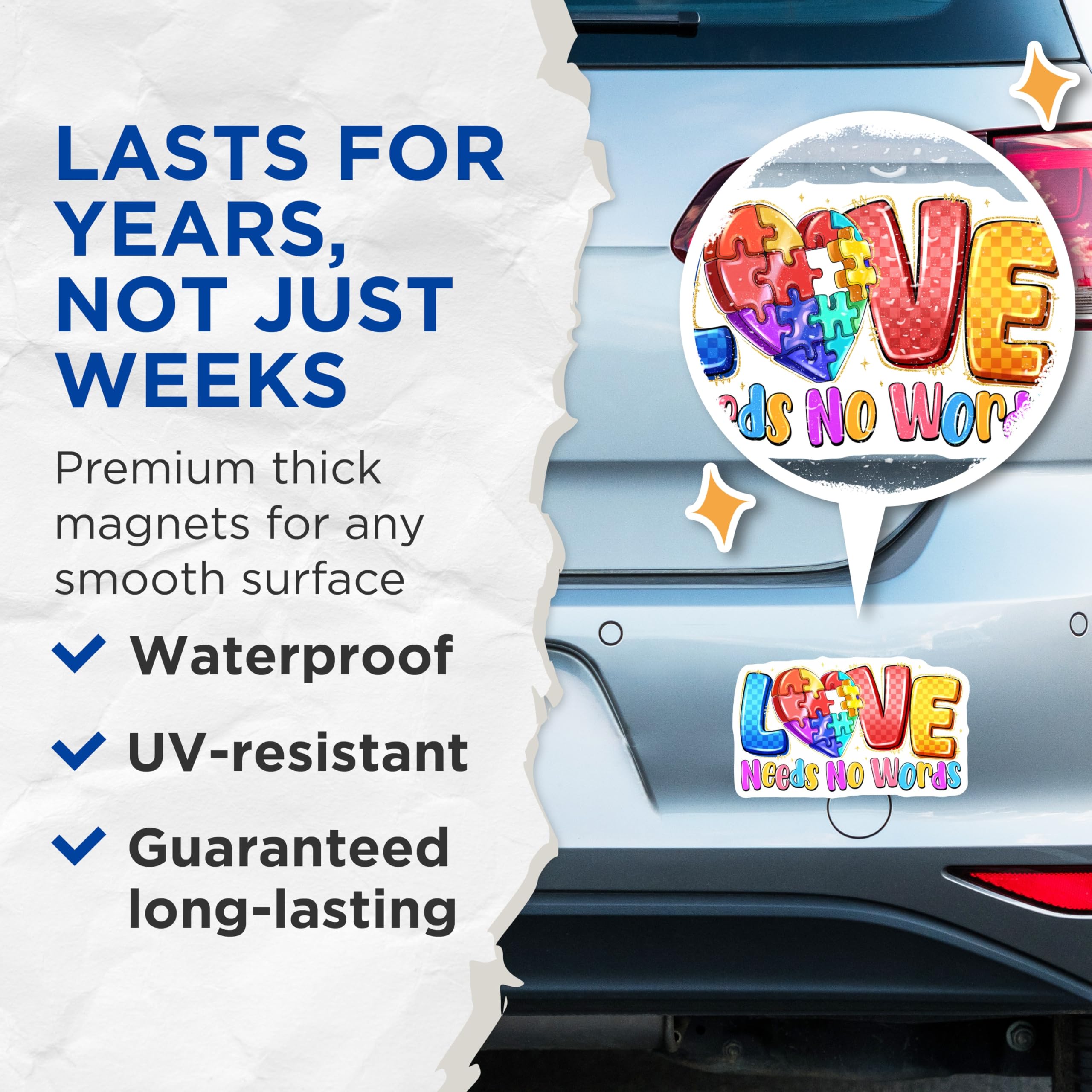 (2 Pack) Autism Awareness Magnets - Love Needs No Words - Neurodiversity Support - 5 Inches On Longest Side - Thick Durable Magnet - Made in USA - MAG30333