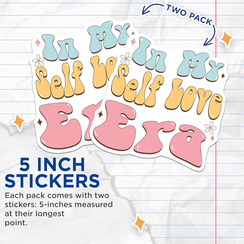 (2 Pack) in My Self Love Era Stickers - Inspirational Quote - Retro Aesthetic - Motivational - 5" On Longest Side - Sticks to Smooth Flat Surfaces - Made in USA - BMCS7055