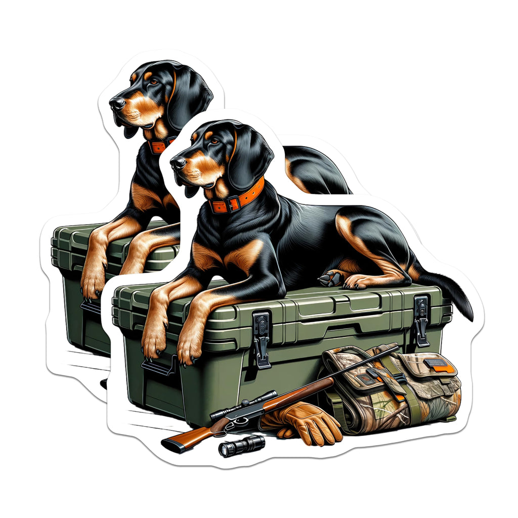 (2 Pack) Black Tan Coonhound Magnets - Hunting Dog Outdoors K9 Enthusiast - Sportsman Rifle Gear Camo Display for Hunters - 5 Inches On Longest Side - Thick Durable Magnet - Made in USA - MAG19541