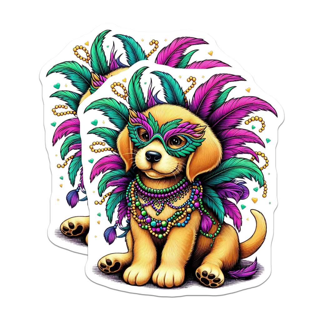 (2 Pack) Mardi Gras Dog Magnets - Cute Puppy Decor - Party Celebration Fridge Magnets - 5" On Longest Side - Premium Magnet - for Cars, Refrigerators, Toolboxes, Lockers - Made in USA - MAG16055