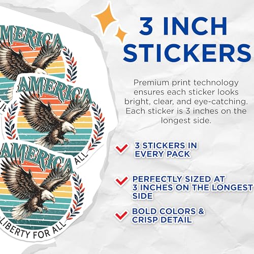 (3 Pack) Patriotic Eagle Decals - America Liberty for All - Laptop Decals - 3 Inches On Longest Side - Easy Peel & Apply - Made in USA - 3MCS6160