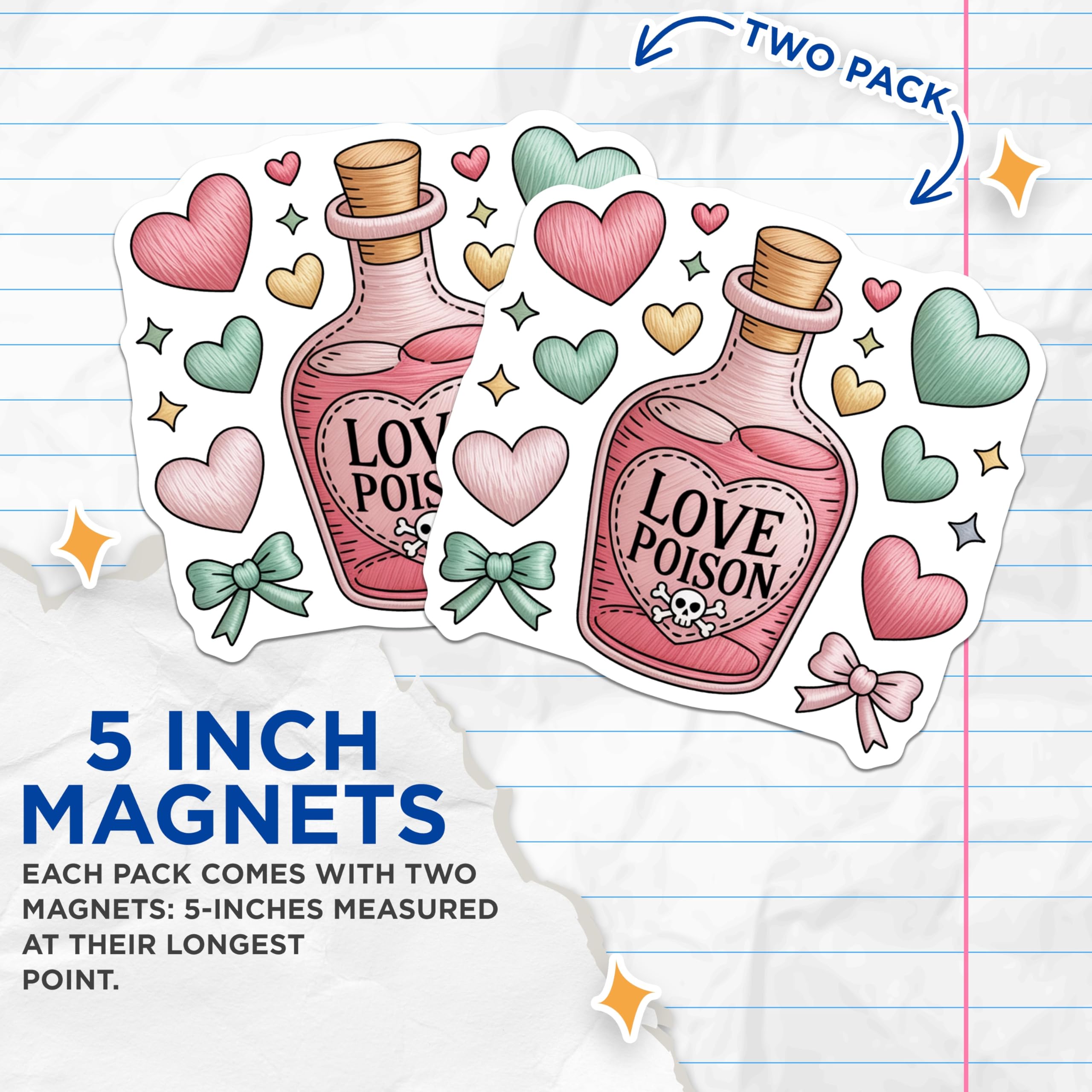 (2 Pack) Love Poison Magnets - Romantic Potion Decor - Hearts Bottle Aesthetic - Valentine's Day Magnet - 5 Inches On Longest Side - Thick Durable Magnet - Made in USA - MAG22925