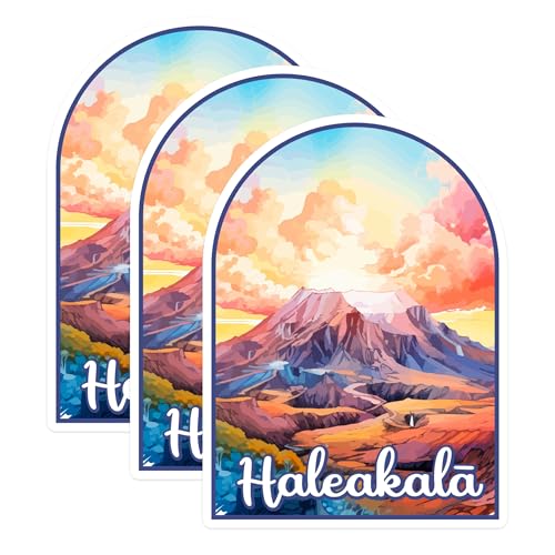 (3 Pack) Haleakala Decals - National Park Stickers - Maui Hawaii Decals - 3 Inches On Longest Side - Easy Peel & Apply - Made in USA - 3MCS0408