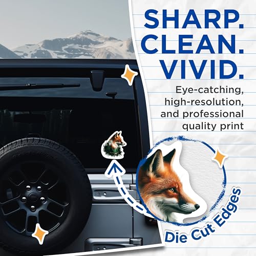 (2 Packs) Fox with Wilderness Stickers - Fox and Forest Cool Nature Decals - 5 Inches On Longest Side - Premium Vinyl Decal - Sticks to Any Smooth Flat Surface - Made in USA - BMCS2271