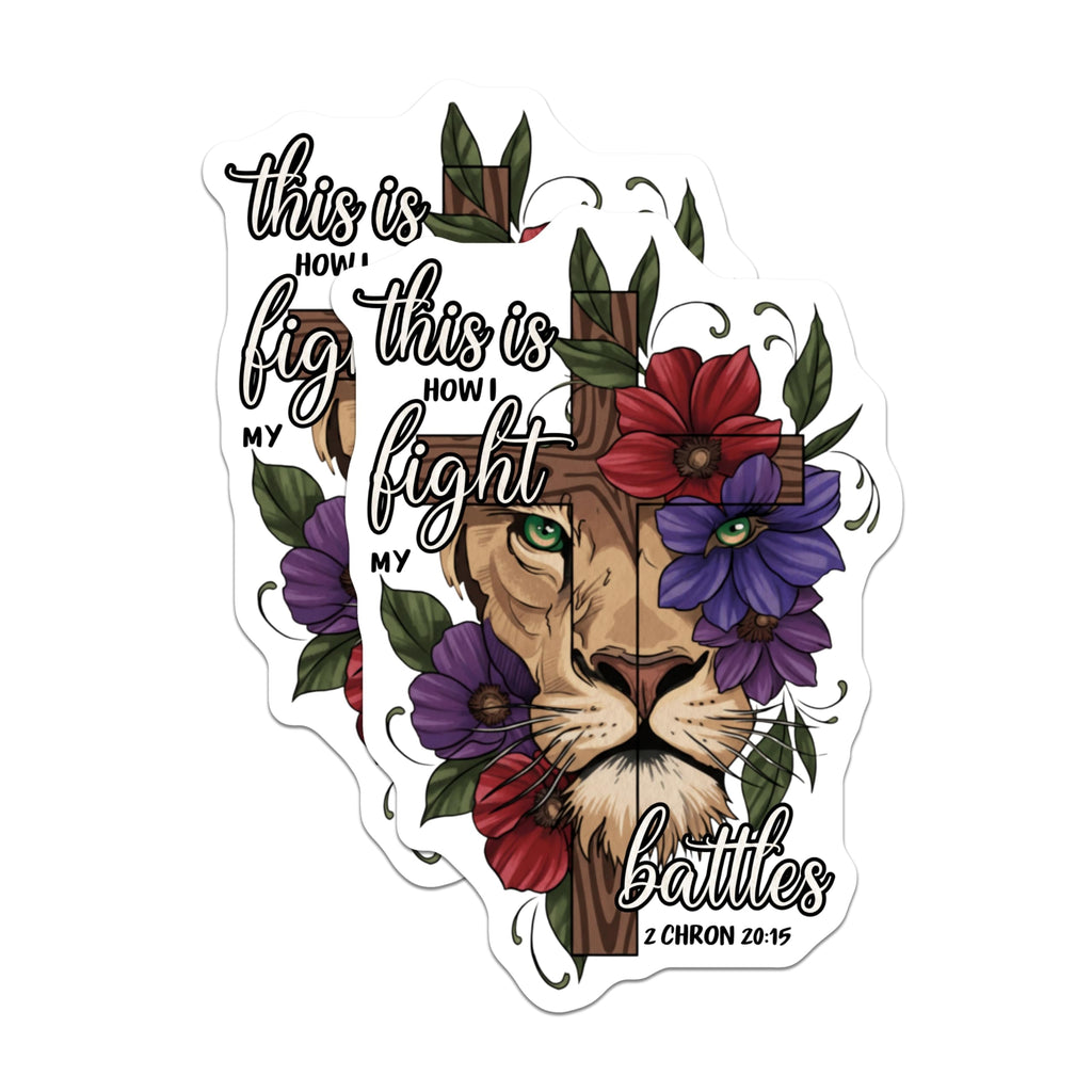 (2 Pack) Lion Fight Battles Magnets - Christian Verse - Floral Cross Religious Magnets - 5" On Longest Side - Premium Magnet - for Cars, Refrigerators, Toolboxes, Lockers - Made in USA - MAG16082