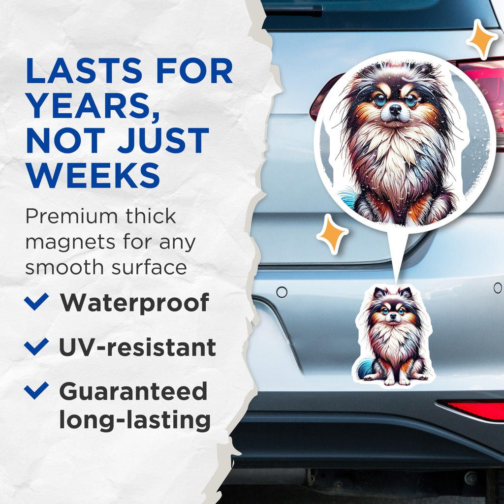 (2 Pack) Pomeranian Dog Magnets - Cute Puppy Art - Fridge Locker Decorations - 5" On Longest Side - Premium Magnet - for Cars, Refrigerators, Toolboxes, Lockers - Made in USA - MAG14269