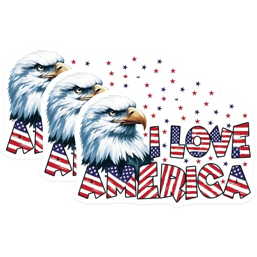 (3 Pack) I Love America Decals - Patriotic Eagle - USA Pride Decor - 3 Inches On Longest Side - Easy Peel & Apply - Made in USA - 3MCS6170