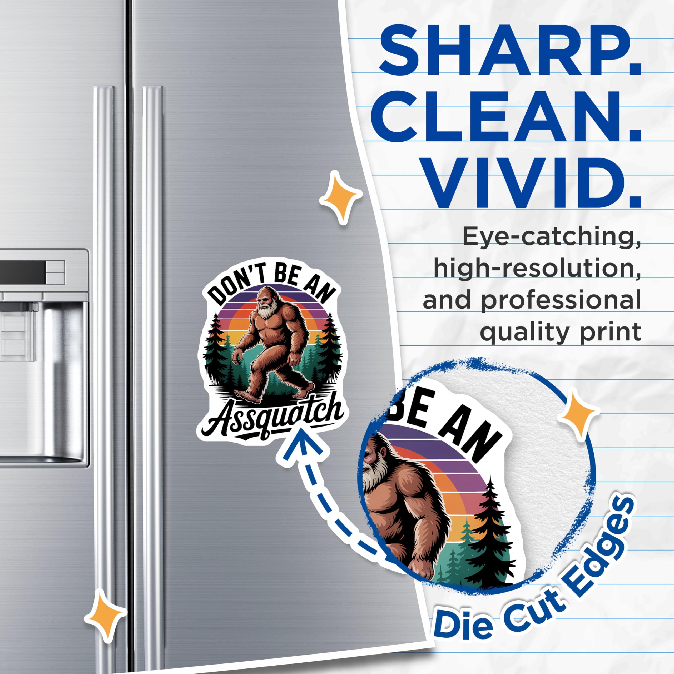 (2 Pack) Funny Bigfoot Magnets - Dont Be an Assquatch Humorous Decor - Sasquatch Cryptid Art - 5 Inches On Longest Side - Thick Durable Magnet - Made in USA - MAG22597