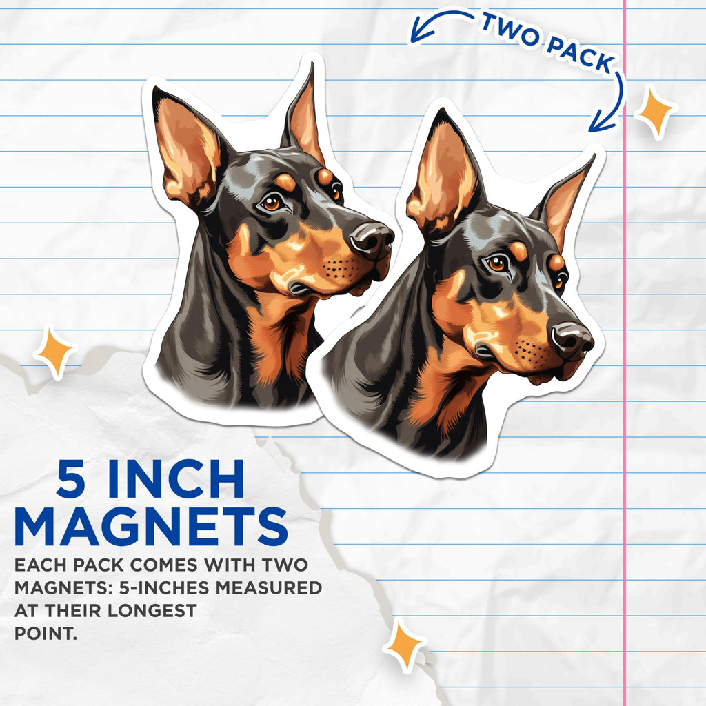 (2 Pack) Doberman Pinscher Dog Art Magnets - Elegant Canine Portrait Decor - Refrigerator Vehicle Accessory Decal - 5 Inches On Longest Side - Thick Durable Magnet - Made in USA - MAG24247