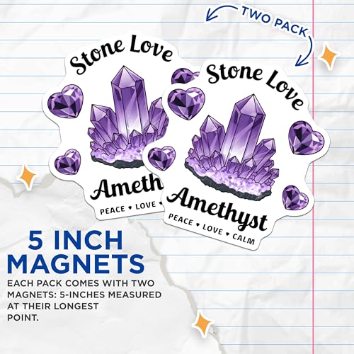 (2 Pack) Stone Love Amethyst Magnets - Peace Love Calm - Crystal Decor for Fridge - 5" On Longest Side - for Cars, Fridges, Toolboxes - Made in USA - MAG6569