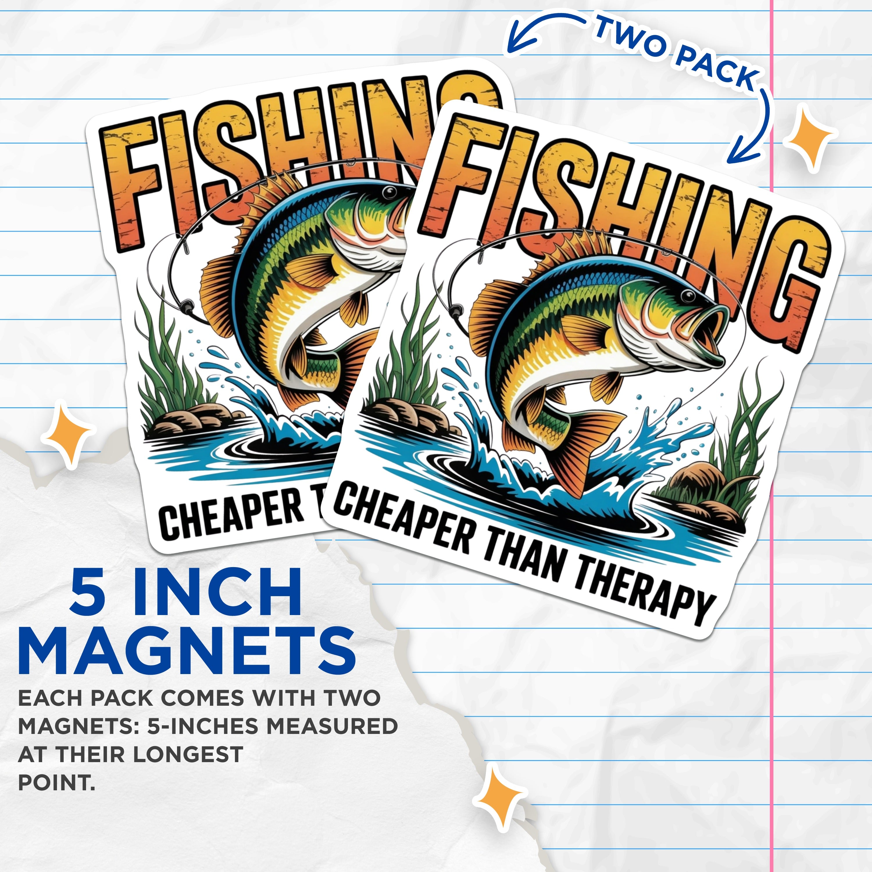 (2 Pack) Funny Fishing Magnets - Fisherman Refrigerator Magnet - Dad Humor Gift - 5 Inches On Longest Side - Thick Durable Magnet - Made in USA - MAG38199