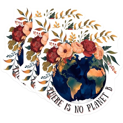 (3 Pack) Earth Day Decals - Floral Planet Earth Sticker - There is No Planet B - 3 Inches On Longest Side - Easy Peel & Apply - Made in USA - 3MCS7210