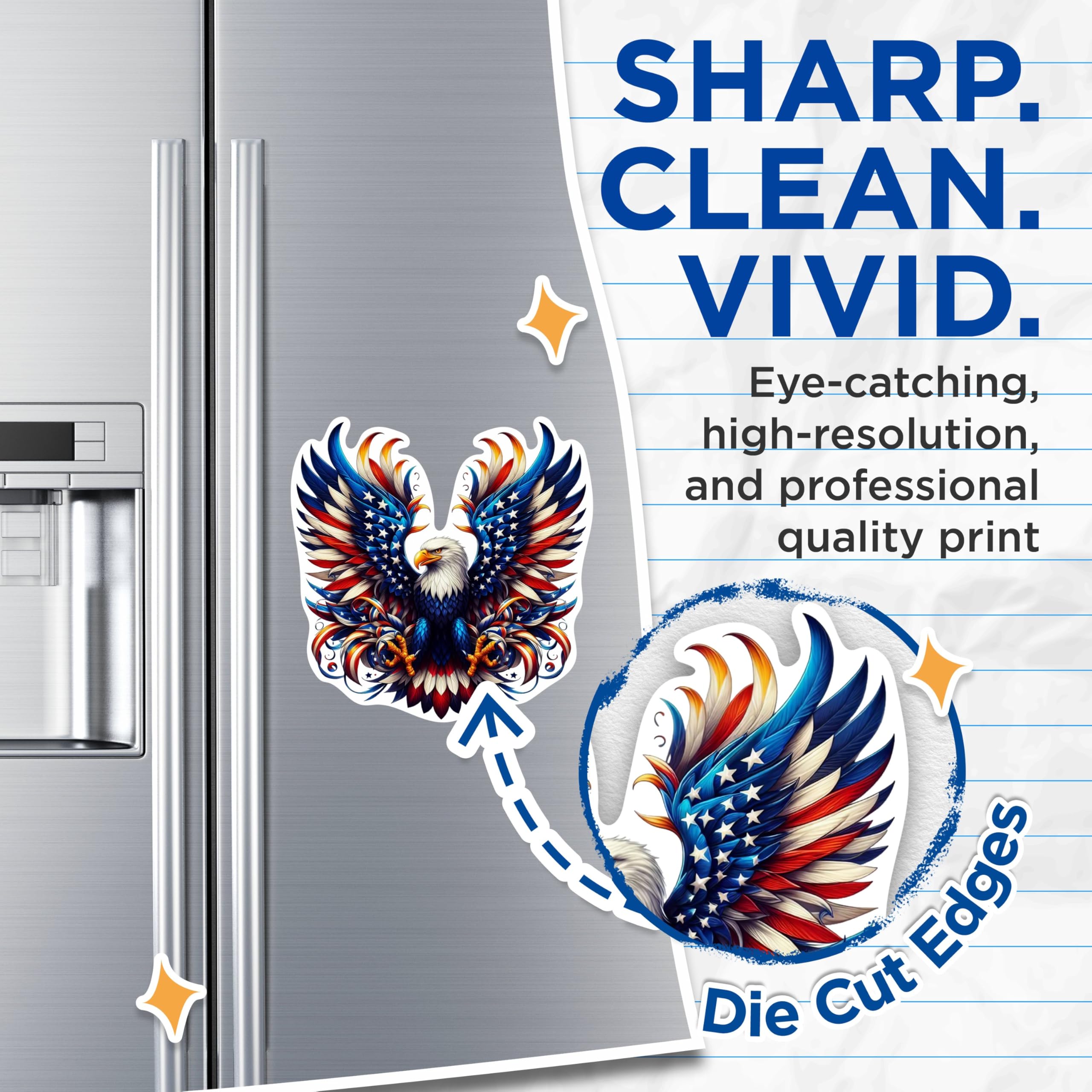 (2 Pack) Patriotic USA Flag Bald Eagle Screaming Eagle Magnets - USA Flag Magnets - 5 Inches On Longest Side - Premium Magnet - for Cars, Refrigerators, Toolboxes - Made in USA - MAG2124