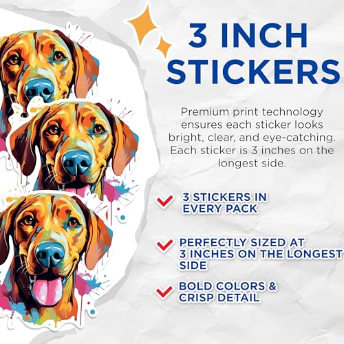 (3 Pack) Colorful Dog Decals - Abstract Art Dog - Laptop Decal - 3 Inches On Longest Side - Easy Peel & Apply - Made in USA - 3MCS0807