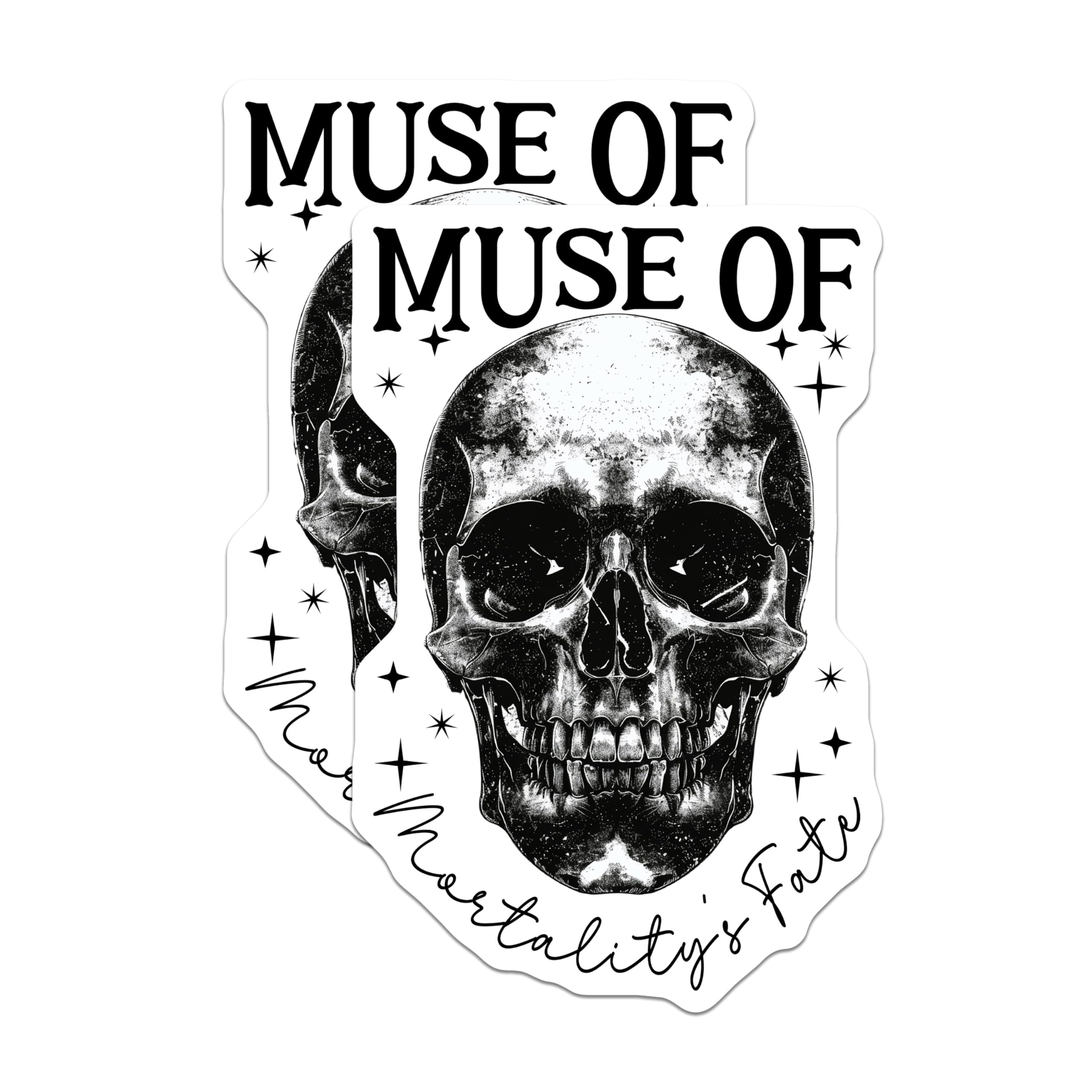 (2 Pack) Muse of Mortality's Fate Stickers - Gothic Skull Stickers - Dark Aesthetic Stickers - Artistic Skull Decal - 5" On Longest Side - Sticks to Any Smooth Flat Surface - Made in USA - BMCS3532