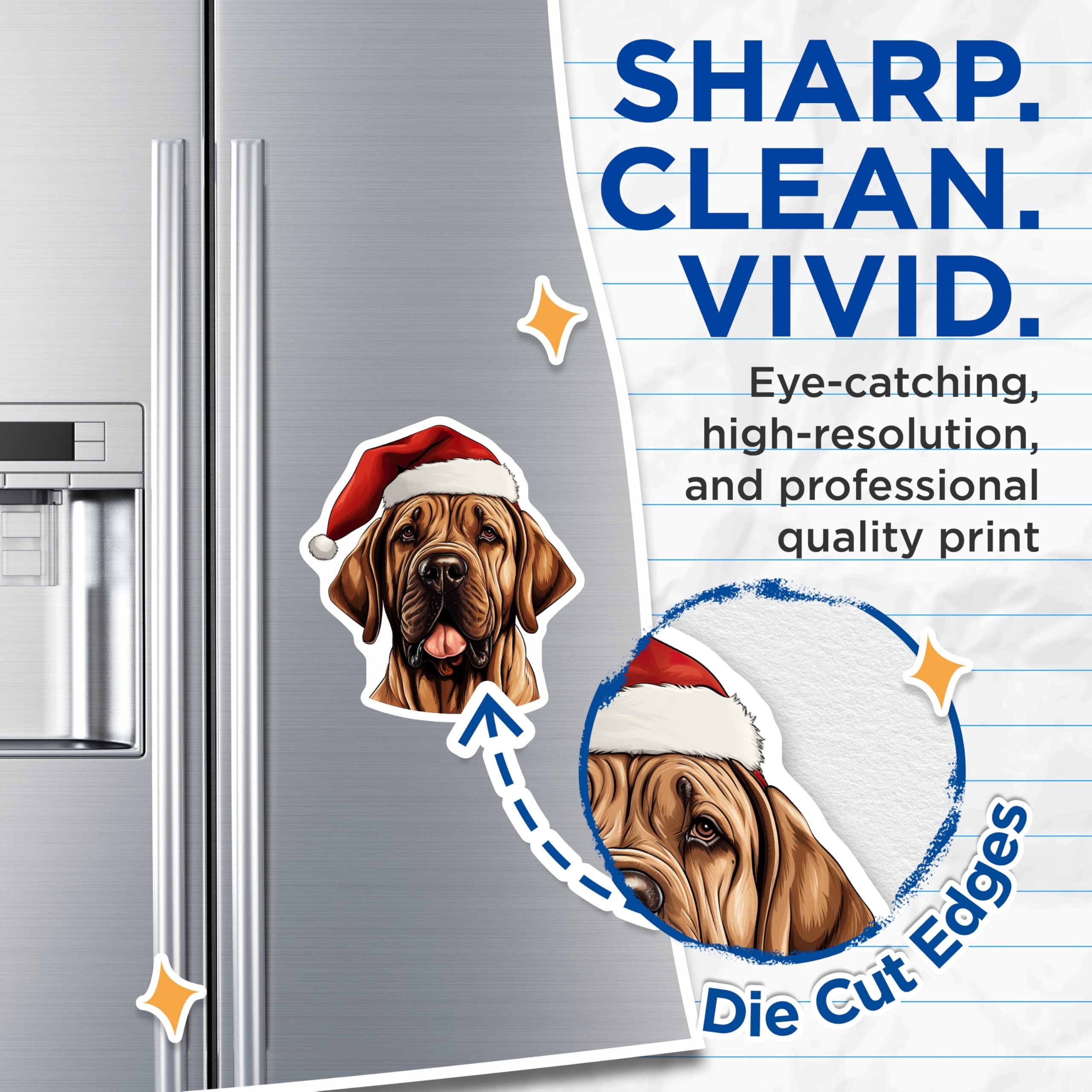(2 Pack) Mastiff Christmas Magnets - Santa Dog Holiday Decor - Dog Breed Lover - 5 Inches On Longest Side - Thick Durable Magnet - Made in USA - MAG28278