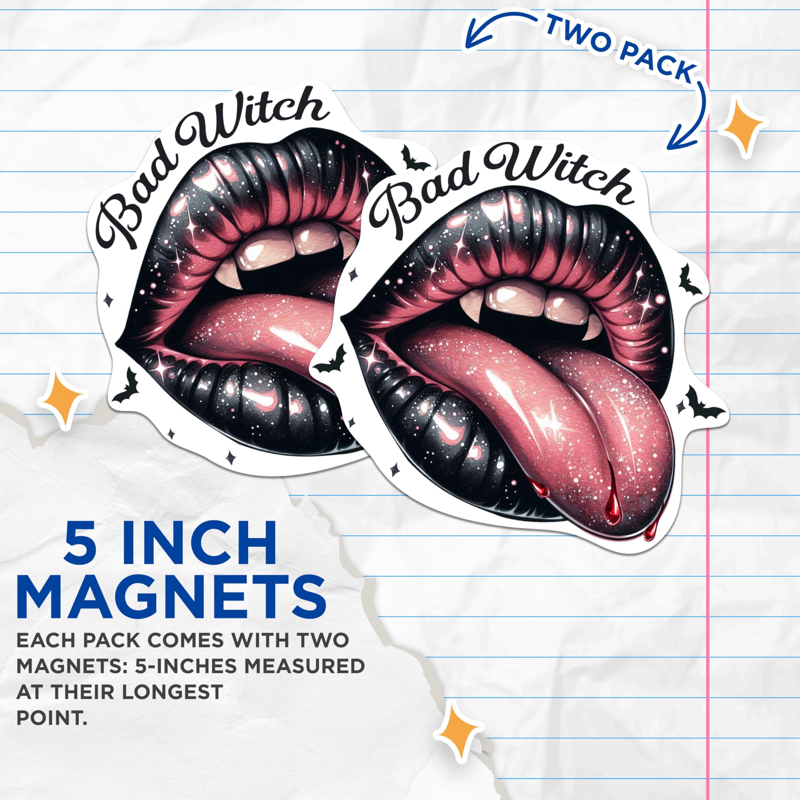 (2 Pack) Bad Witch Magnets - Witchy Halloween Vibes - Juicy Lips Magnet - 5 Inches On Longest Side - Premium Magnet - for Cars, Refrigerators, Toolboxes - Made in USA - MAG1995