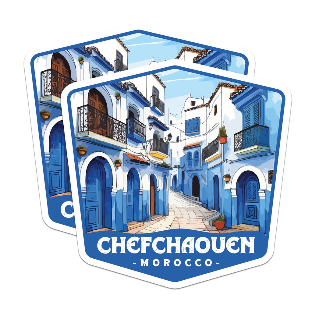 (2 Pack) Chefchaouen Blue City Magnets - Morocco Street Scene Decor - Moroccan Travel Souvenir Refrigerator Art Display - 5 Inches On Longest Side - Thick Durable Magnet - Made in USA - MAG19871