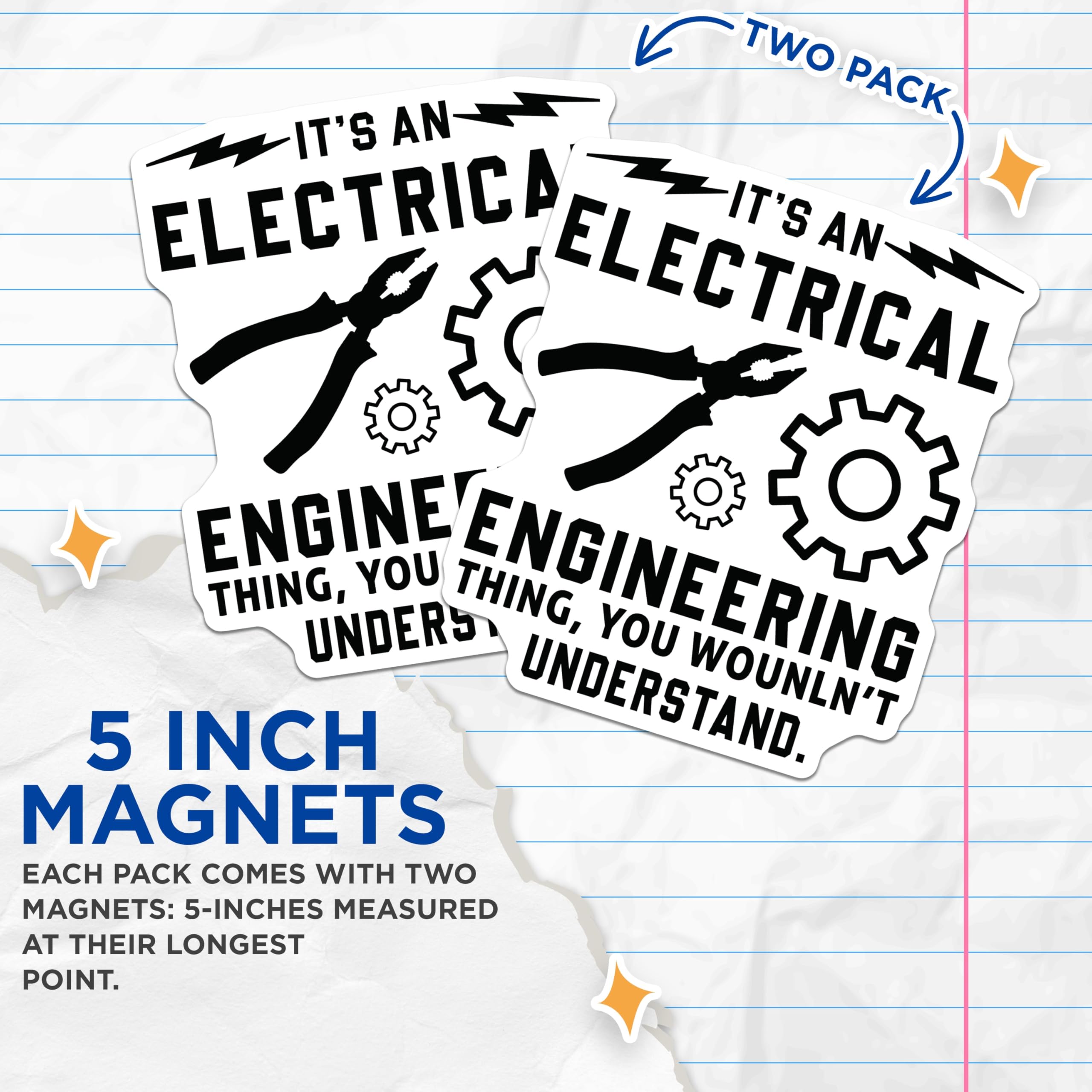 (2 Pack) Electrical Engineering Magnets - Funny Electrician Student Engineer Graduation Refrigerator Decor - STEM Major Humor - 5 Inches On Longest Side - Thick Durable Magnet - Made in USA - MAG20776
