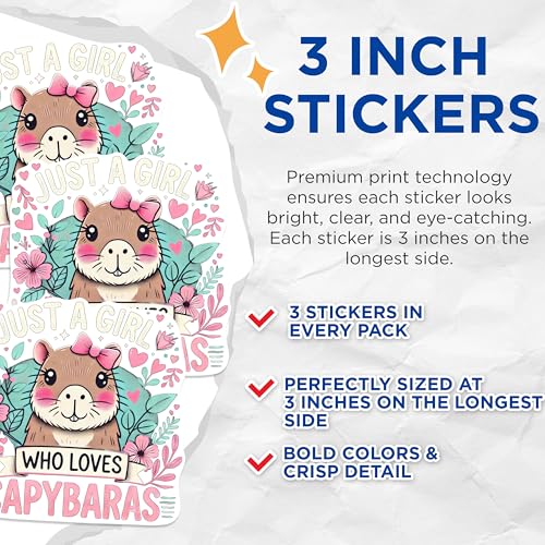 (3 Pack) Capybara Lover Decals - Just a Girl - Laptop Decal - 3 Inches On Longest Side - Easy Peel & Apply - Made in USA - 3MCS0975