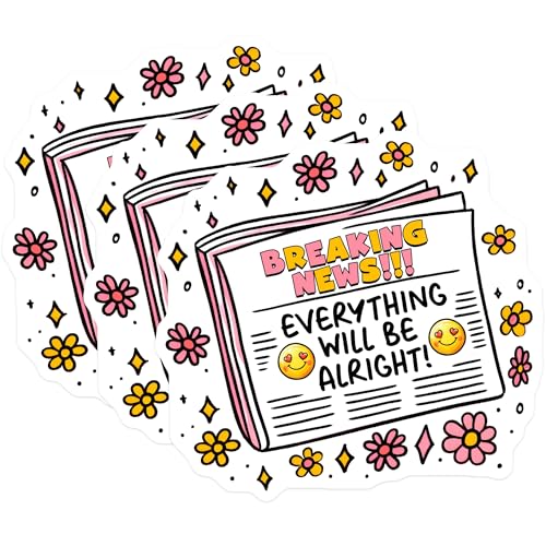 (3 Pack) Breaking News Decals - Everything Will Be Alright - Newspaper Laptop Decals - 3 Inches On Longest Side - Easy Peel & Apply - Made in USA - 3MCS6274