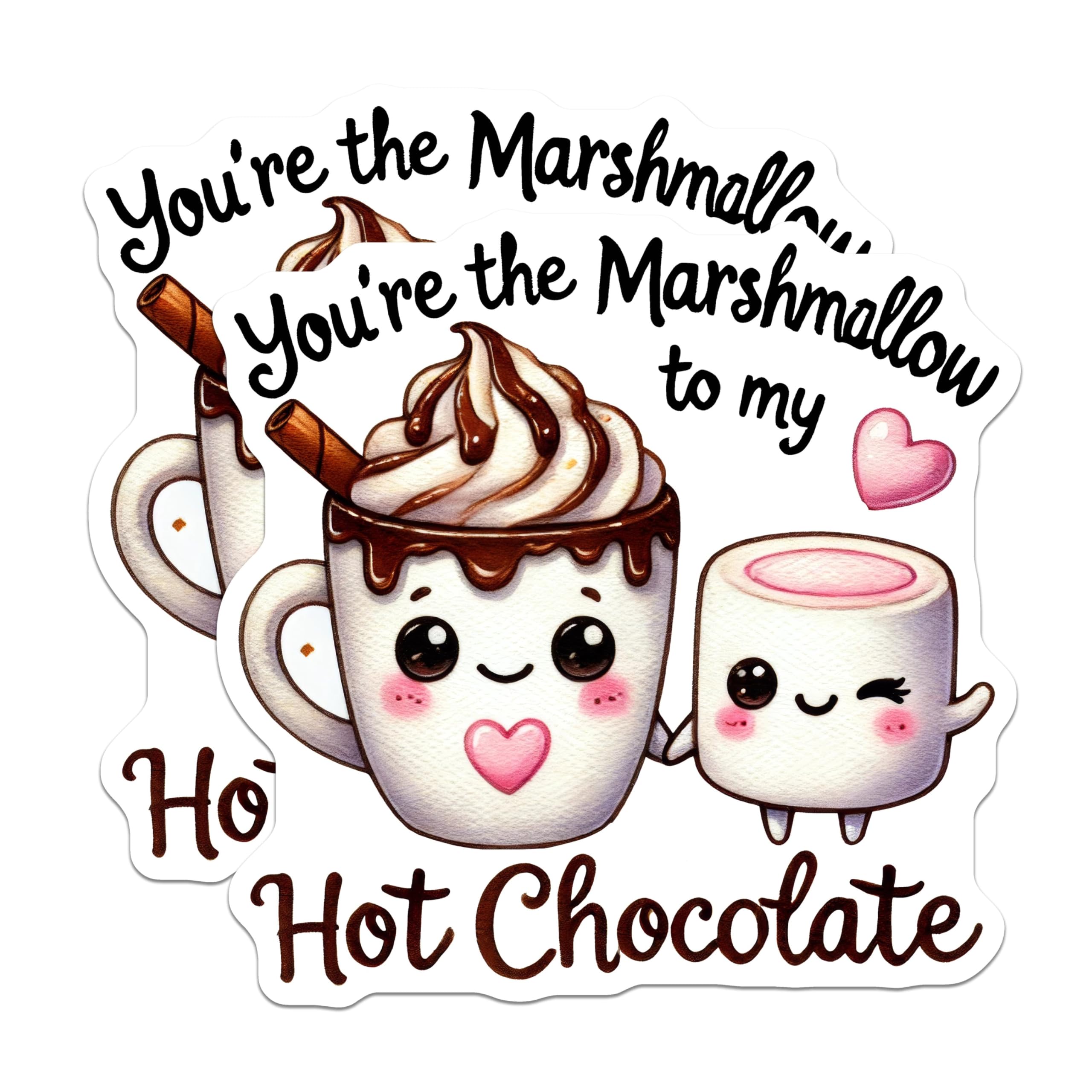 (2 Pack) Marshmallow Hot Chocolate Stickers - Cute Food Stickers - Kawaii Beverage Stickers - 5" On Longest Side - Sticks to Any Smooth Flat Surface - Made in USA - BMCS3528