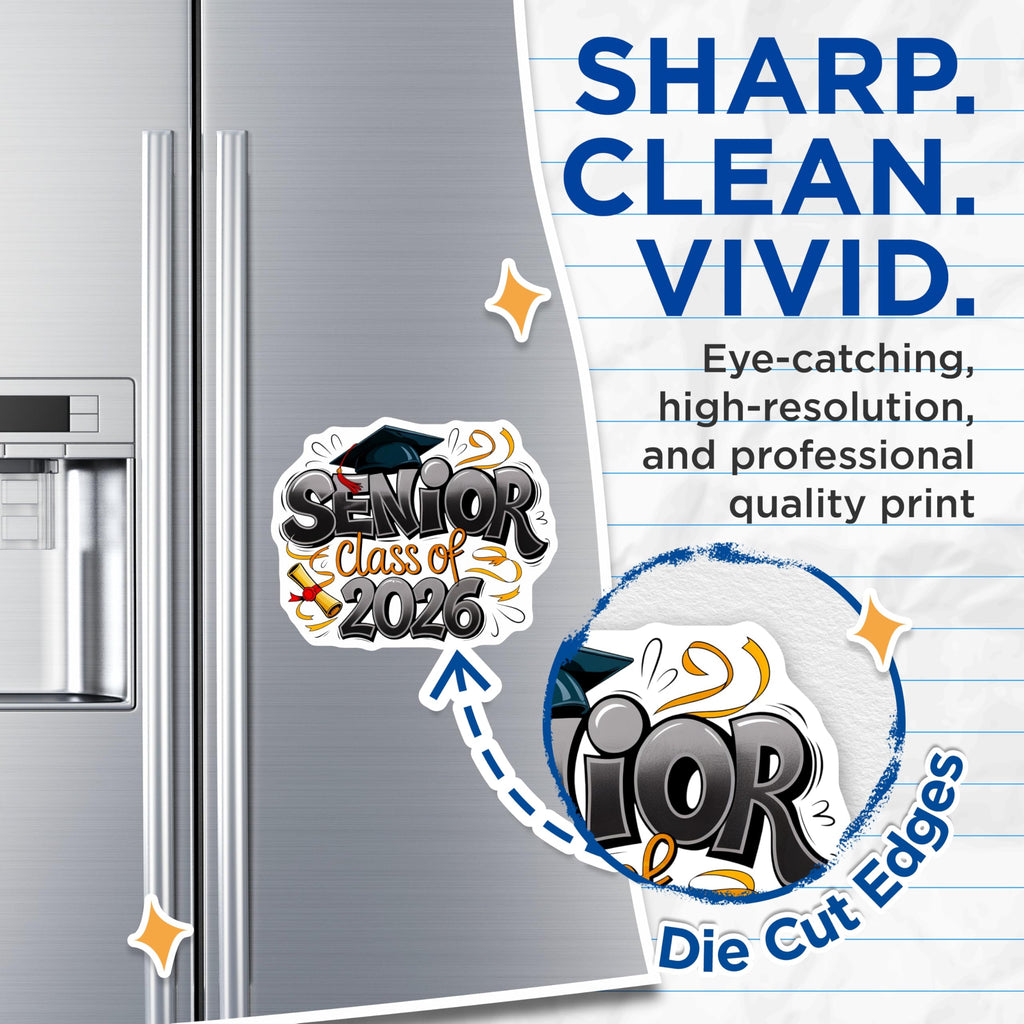 (2 Pack) Senior 2026 Magnets - Graduation Year - Class of 2026 Celebrate- 5" On Longest Side - Sticks to Smooth Flat Surfaces - Made in USA - MAG11443