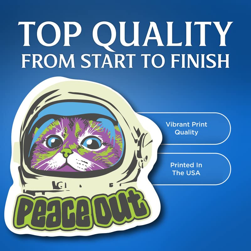 (3 Pack) Peace Out Space Cat Sticker - Cool Retro Cat Galaxy Space - 4" Funny Cool Cat Lover - Vinyl Decal Sticker - Made in USA - FBABMCS033