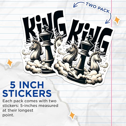 (2 Pack) King Chess Stickers - Chess Enthusiast Stickers - Chess Pieces Stickers - 5" On Longest Side - Sticks to Any Smooth Flat Surface - Made in USA - BMCS3182